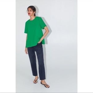 Zara Green Pleated Hem Top